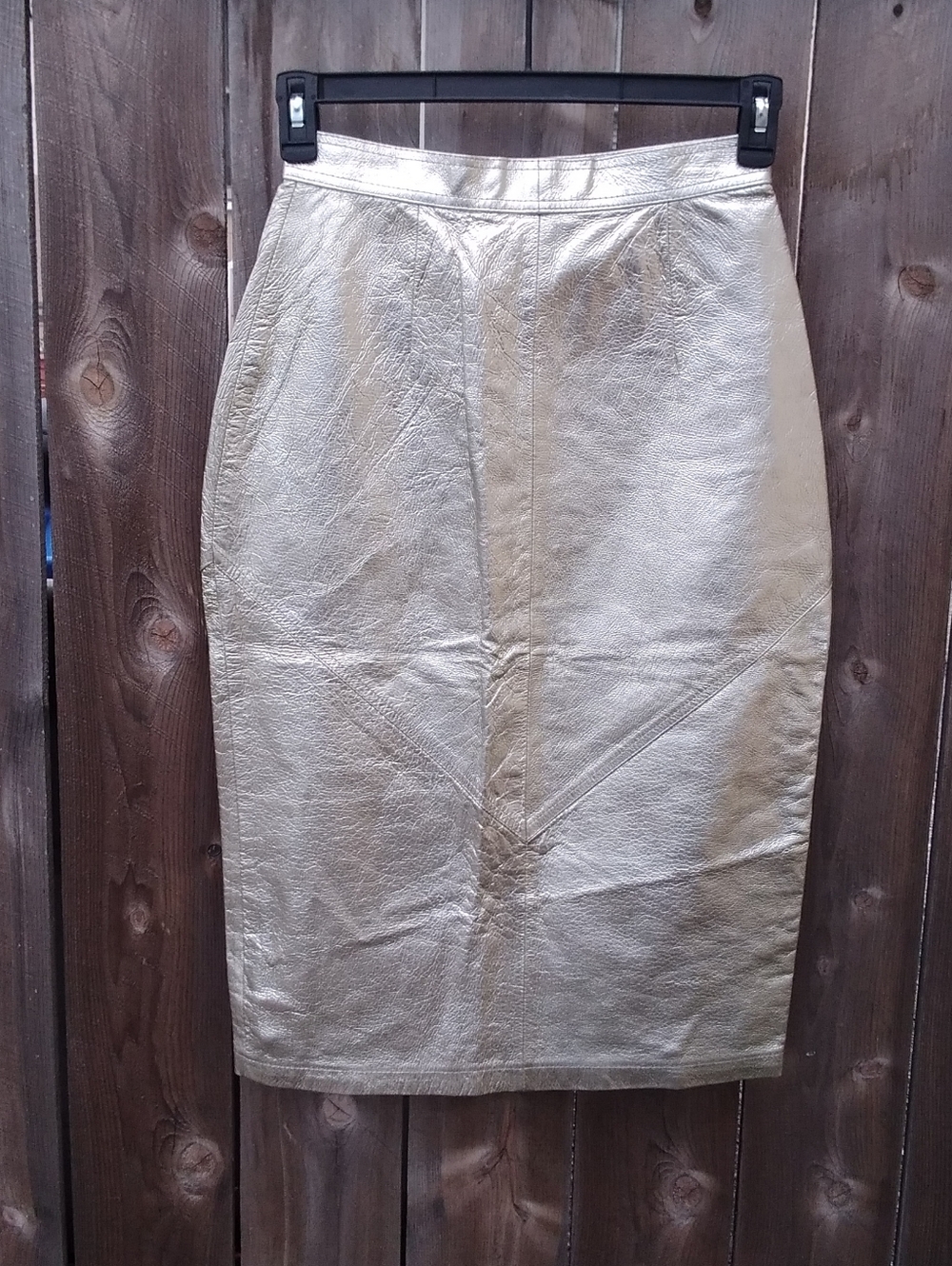 Pia Rucci Vintage 70s 8os Leather Skirt silver Metallic Pencil Skirt Womens 10